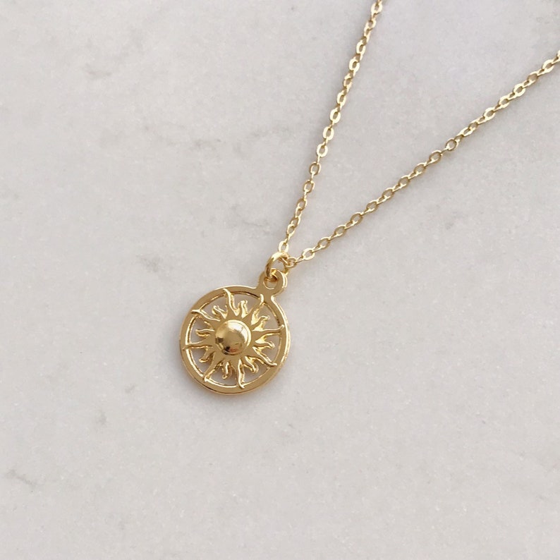 Delicate disk 14k gold necklace dainty gold coin pendant Etsy