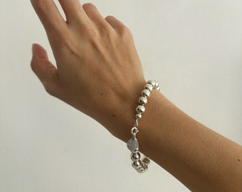 8mm Sterling Silver Bead Bracelet, Ball Beaded Bracelet, Stacked Bracelets, Silver bracelet