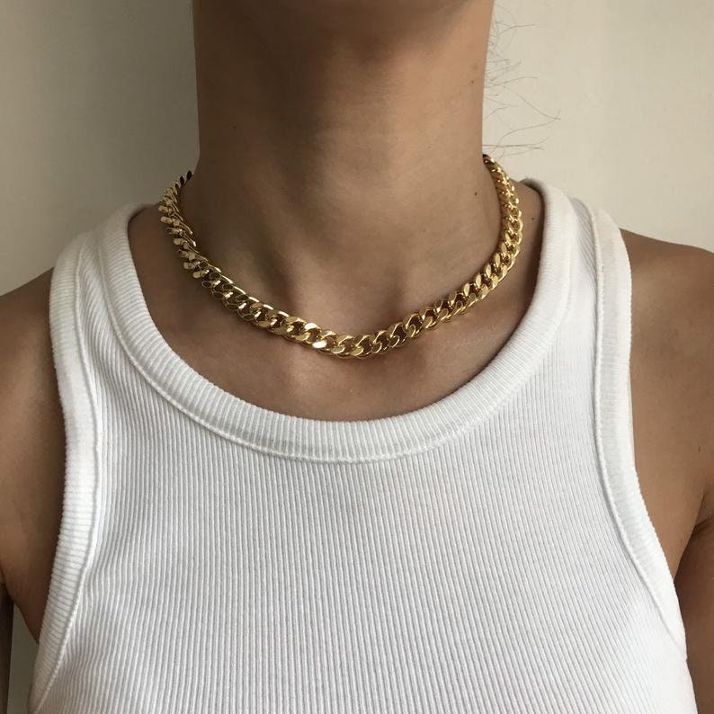 Gold Chunky Chain Necklace, Statement Necklace, Chain Link Necklace, Cuban Link Necklace, Large Link Necklace, Choker Necklace image 2