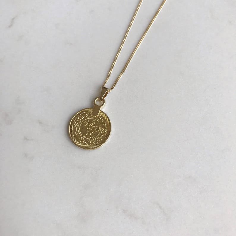 Delicate disk 14k gold necklace, dainty gold coin pendant, gold medallion necklace , minimalist gold coin necklace, small disk necklace image 5