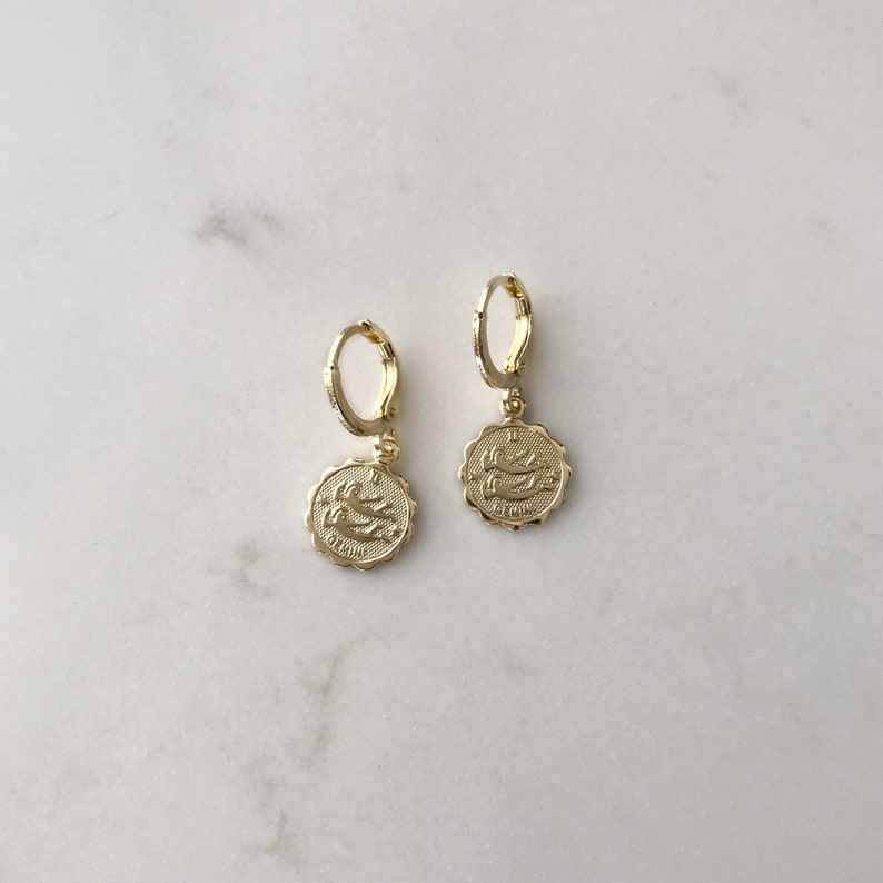 Dangle Zodiac Earrings Hoop Earrings gold Plated Earrings Etsy