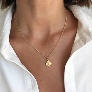 14k gold plated pendant necklace , square pendant, gold small square necklace image 1