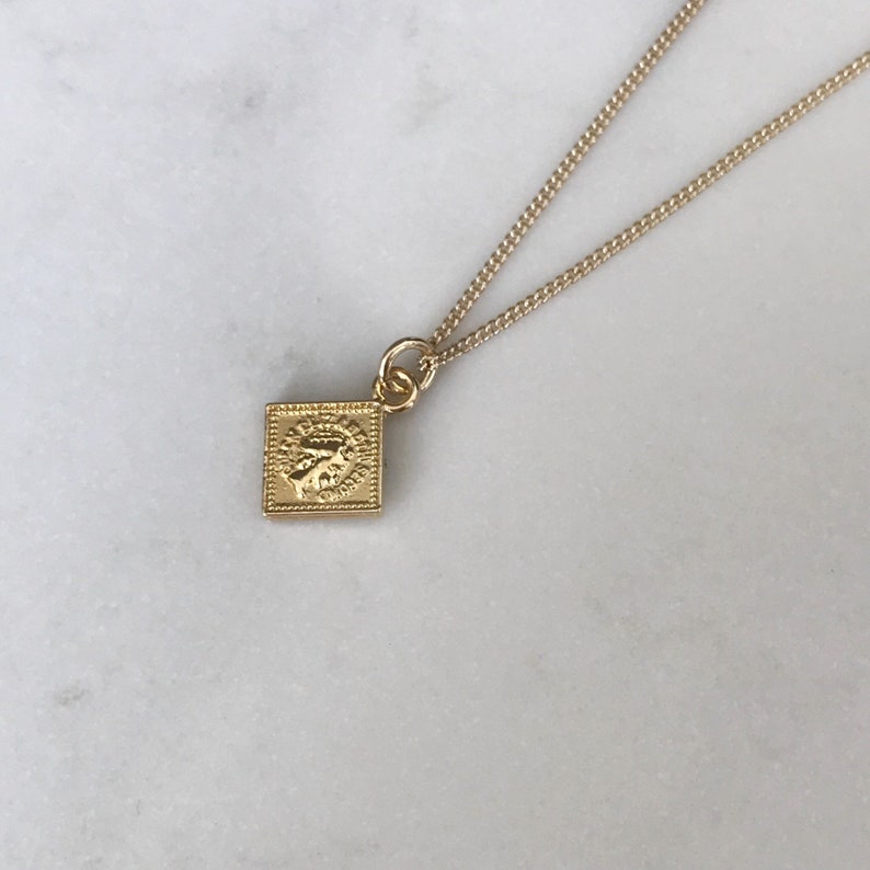 14k gold plated pendant necklace , square pendant, gold small square necklace image 4