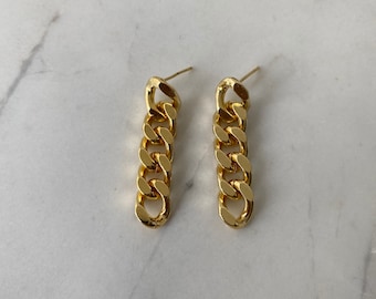 Dangle chain earrings, Gold plated earrings, Link chain earrings, Long earrings, Drop earrings, Long Evening earrings