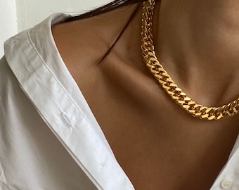 Gold klobige Kette, Statement Halskette, Kette Link Halskette, kubanische Link Halskette, große Link Halskette, Choker Halskette