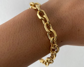 Gold Statement link chain bracelet, Big chain bracelet, chunky bracelet , Vintage inspired chain bracelet