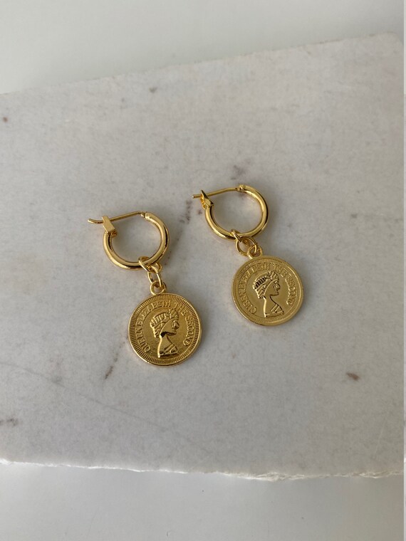 Gold Plated Dangle Coin Earrings Dangle Earrings Gold Delicate