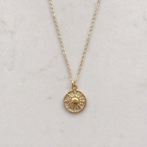 Dainty 14k Gold Sun Coin Pendant Necklace