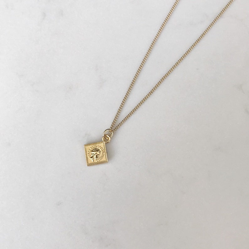 14k gold plated pendant necklace , square pendant, gold small square necklace image 2