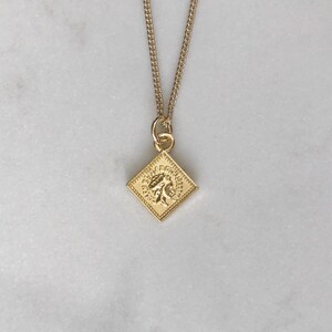 14k gold plated pendant necklace , square pendant, gold small square necklace image 3