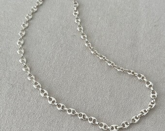 Sterling Silver Puffed Marine Link Chain Necklace, Italian Silver 7mm Link Necklace