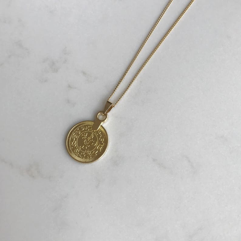 Delicate disk 14k gold necklace, dainty gold coin pendant, gold medallion necklace , minimalist gold coin necklace, small disk necklace image 4
