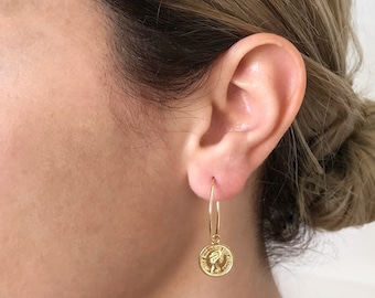 Delicate gold drop earrings, Dainty earrings, Drop coin earrings, Dangle earrings, Minimal earrings, Gift for her, dangle circle earrings