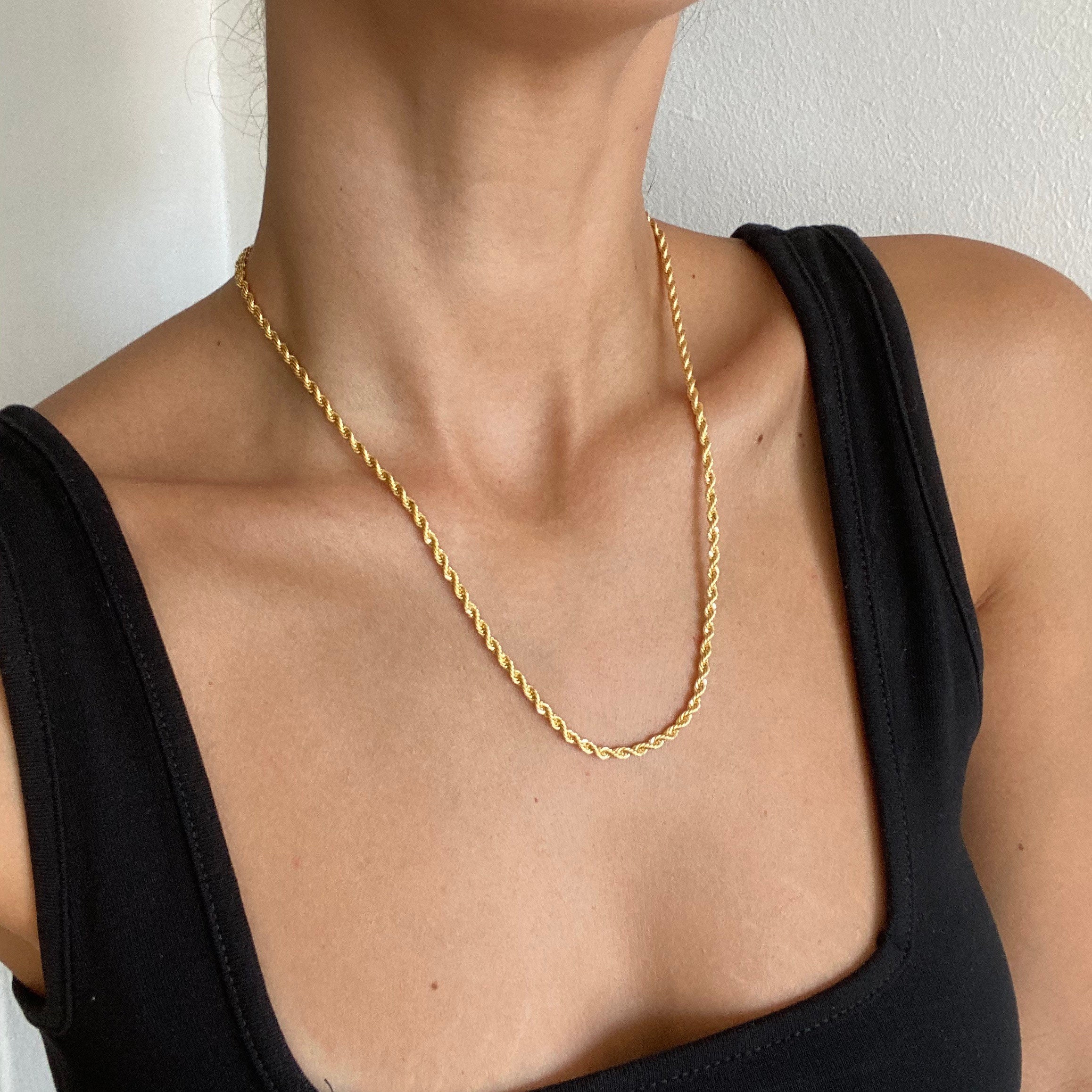 Gold Thin Rope Chain Necklace for Women, Layered Skinny Rope Chain, Gold Twisted Chain Skinny Rope Chain, Gold Rope Necklace