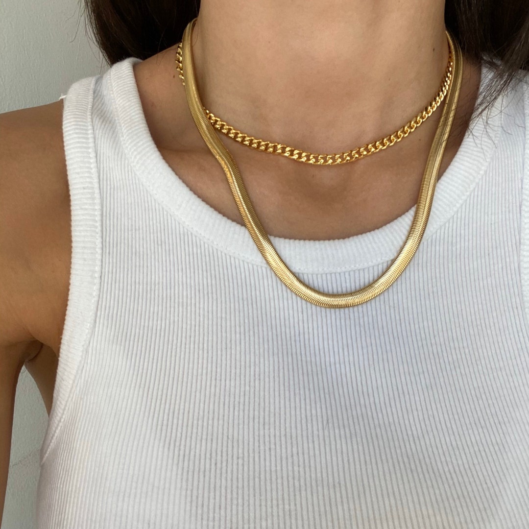 Gold Snake Necklace, Snake Chain, Gold Plated Necklace, Gold Link Necklace, Snake Chain Necklace ...