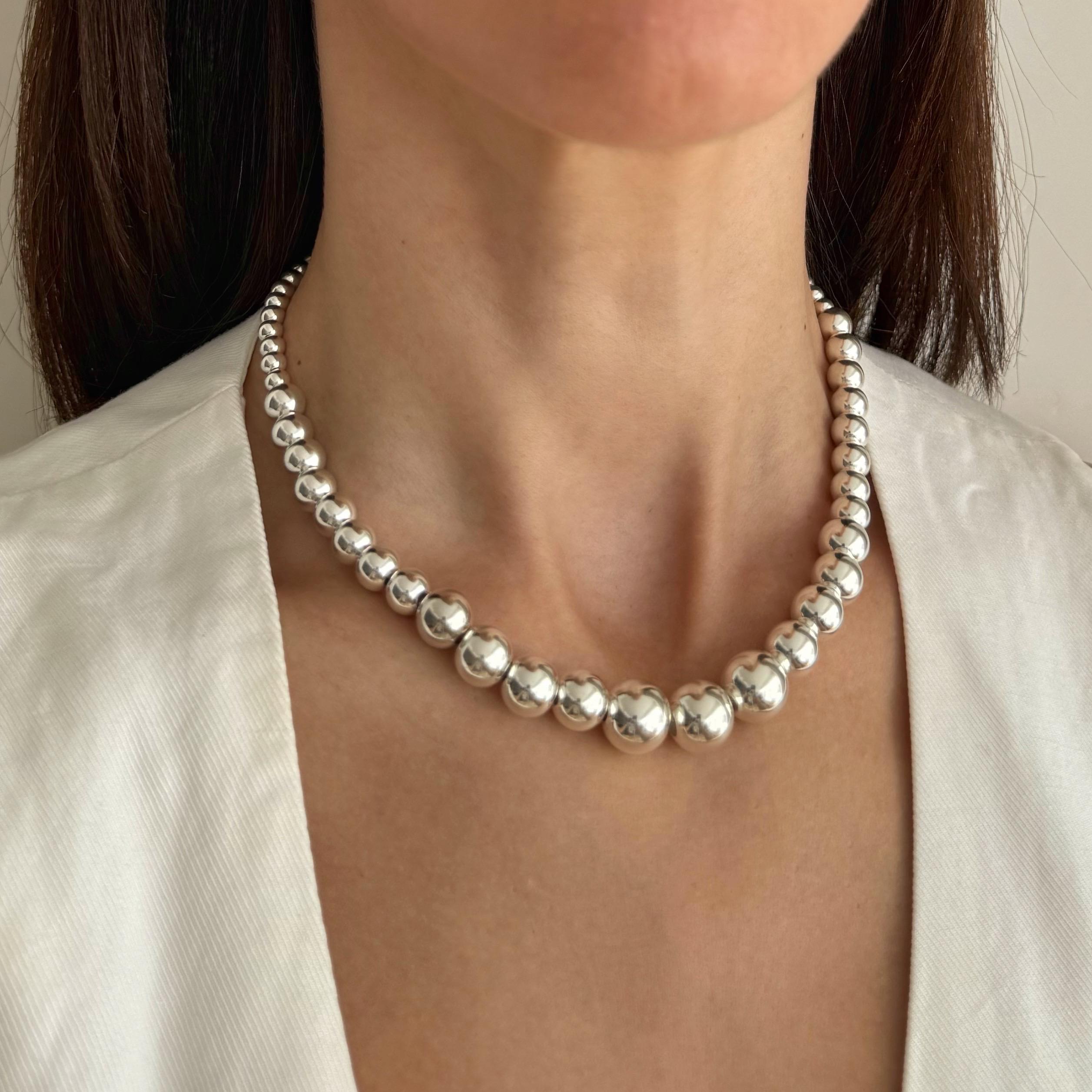 925スターリングシルバー 5mm～12mm ボールビーズチェーンネックレス 