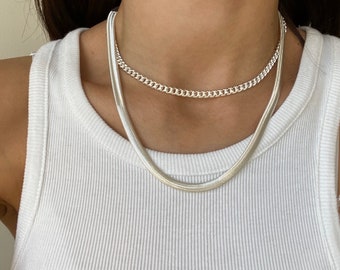 silver plated snake necklace, snake chain, chain necklace, silver link necklace, snake chain necklace, dainty chain necklace, snake chain