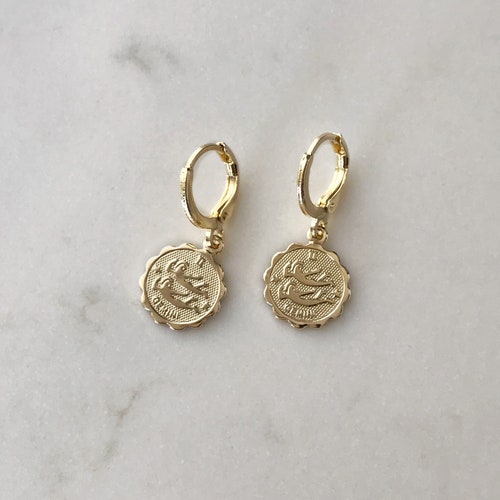 Dangle Zodiac Earrings Hoop Earrings gold Plated Earrings Etsy