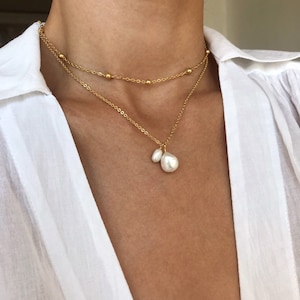 Pearl necklace, Freshwater pearl, Dainty pearl necklace, Timeless, Delicate pearl necklace, 14k gold necklace, pearl charm necklace