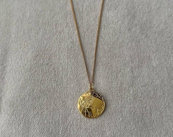 Circle globes disk necklace, World map coin necklace, Gold pendant chain necklace