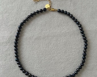 Small Black Pearl Beaded Necklace, Black pearl choker chain, Pearl jewelry