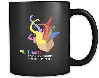 Autism Think Outside the Box Love, Understand and Accept Black Ceramic 11oz Mug
