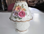 ON SALE Vintage Tea Light Holder Hand Painted Porcelain with Flowers and Gold Trim Victorian Style