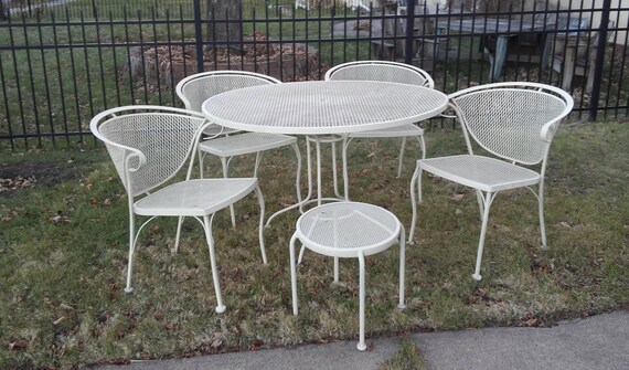 Mid Century Wrought Iron Patio Dining Set Woodard Style With Etsy