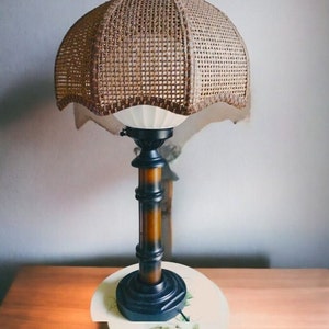 VINTAGE Faux Bamboo Lamp Mid Century Modern Lamp Coastal Chic Lamp Tropical Themed Table Lamp Asian Inspired Umbrella Light Fixture image 1