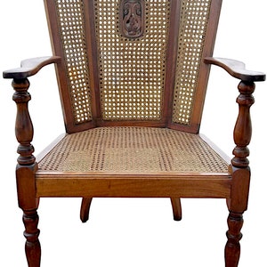 Antique Hand Carved Wooden Accent Chair with Cane Weaving Victorian Style Carved Wood Cane Seat Armchair image 7