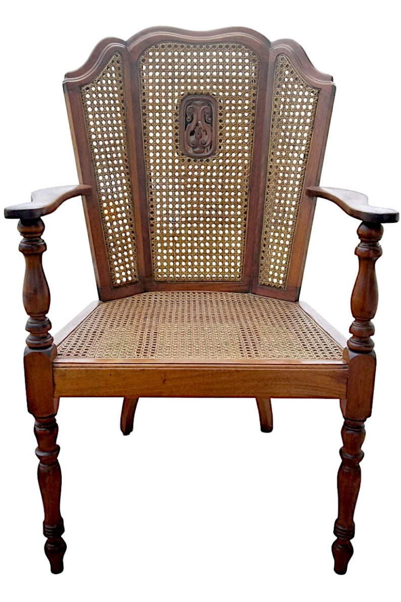 Antique Hand Carved Wooden Accent Chair with Cane Weaving Victorian Style Carved Wood Cane Seat Armchair image 7