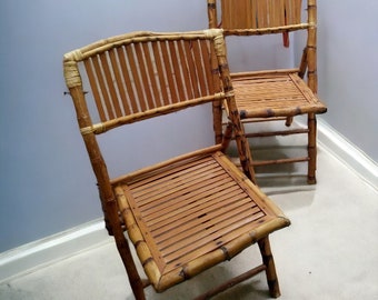 VINTAGE Bamboo Folding Chairs  Pair of British Colonial Style Folding Chairs Eco-Friendly Bamboo Folding Chairs Portable Bamboo Chairs