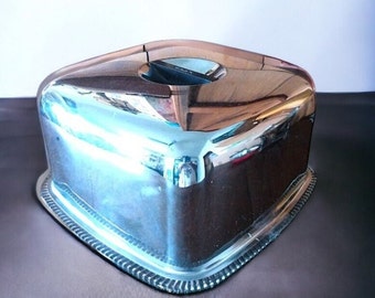 Vintage Cake Carrier Kromex Square Cake Carrier Chrome Mid Century Cake Carrier Glass Plate Cake Carrier Chrome Cake Box Mid Century Modern