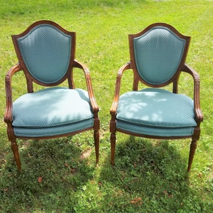 Pair of French Louis XVI Style Antique Fauteuil Arm Chairs Vintage, French Country, Home Decor image 1