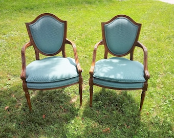 Pair of French Louis XVI Style Antique Fauteuil Arm Chairs  Vintage, French Country, Home Decor