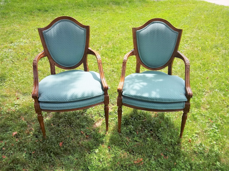 Pair of French Louis XVI Style Antique Fauteuil Arm Chairs Vintage, French Country, Home Decor image 1