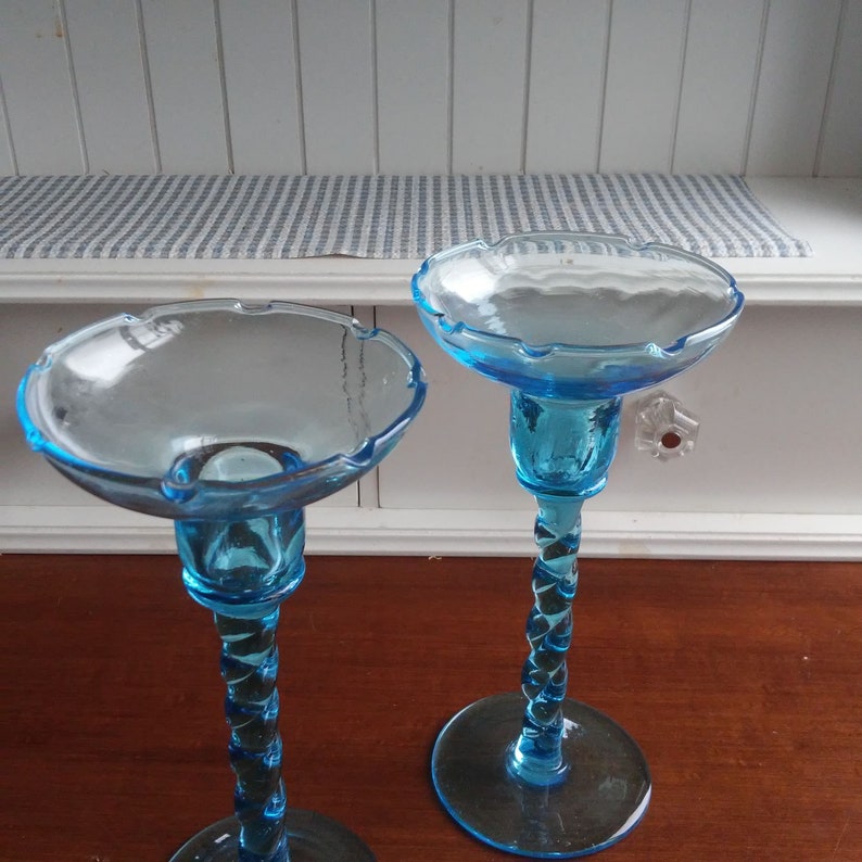 VINTAGE Blue Glass Candle Holders// Victorian Style Ruffled Etsy