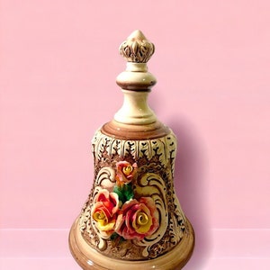 Vintage Capodimonte Ceramic Bell Hand Painted Roses Porcelain Bell  Italian Ceramic Authentic Italian Porcelain with Applied Flowers