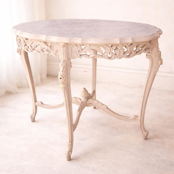 Vintage French Pierced Carved Wood Console Table Hand Painted Faux