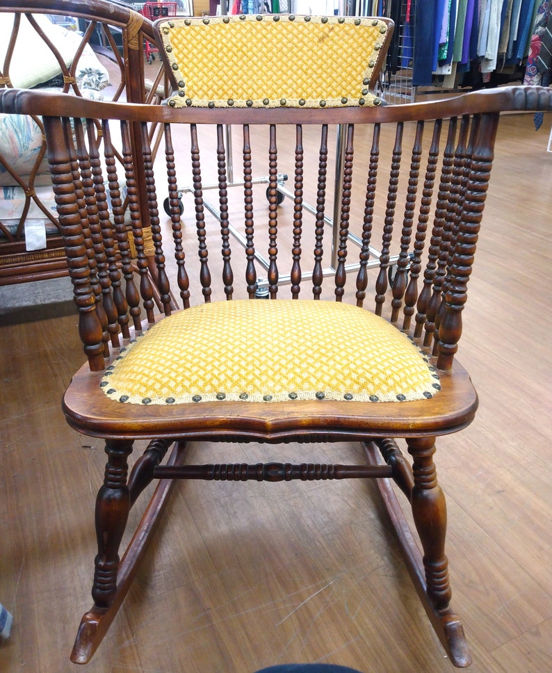 Antique Bobbin Turned Chair Rare Antique Rocking Chair with Turned Wood Details Traditional Bobbin Spindle Rocker image 2