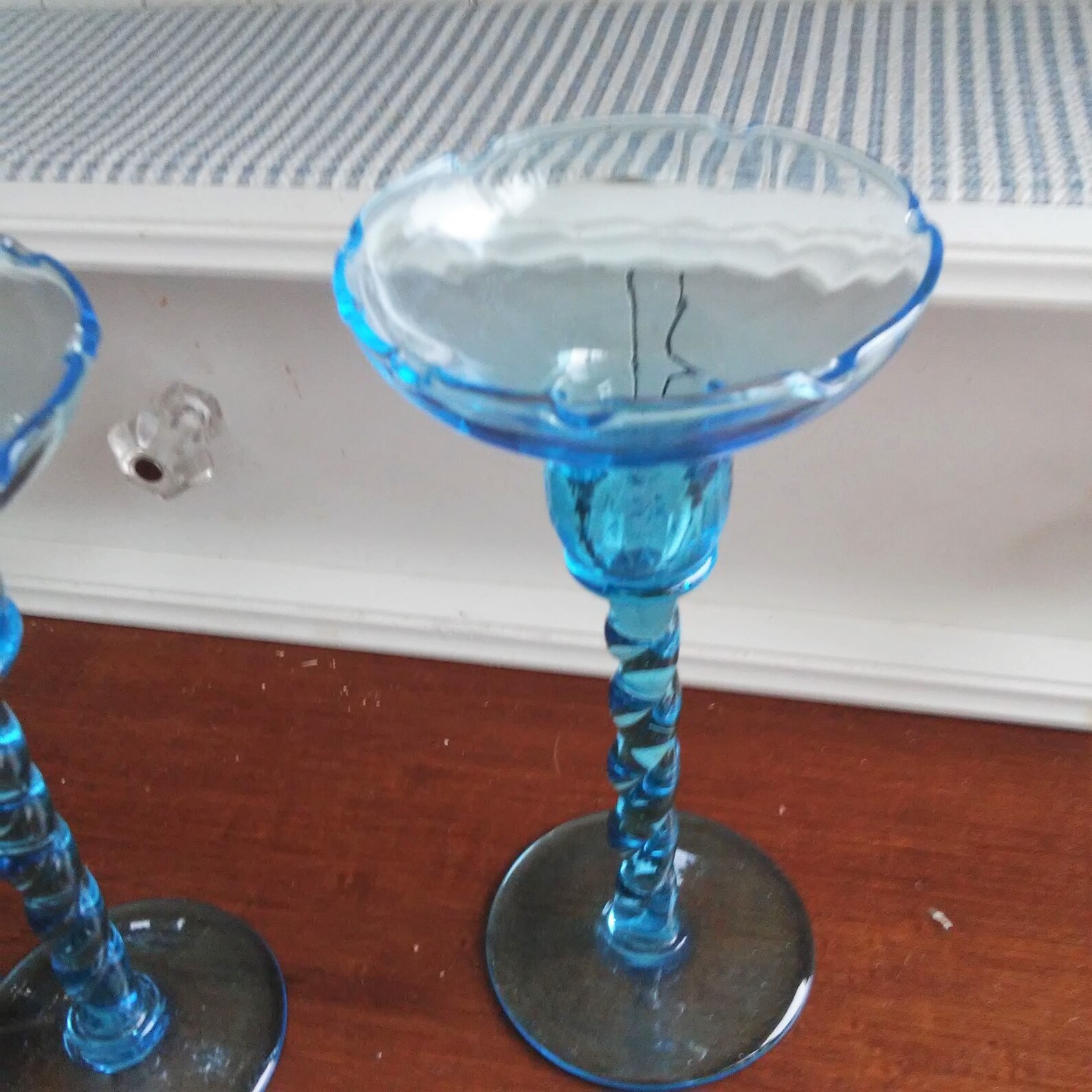 VINTAGE Blue Glass Candle Holders// Victorian Style Ruffled Etsy