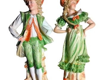 VINTAGE French Figurines  Bisque Porcelain 18th Century Style Figurines French Home Decor