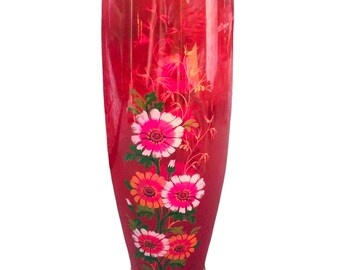 VINTAGE Enameled Glass Vase  MCM Ruby Red Bohemian Gilt Vase, Home Decor