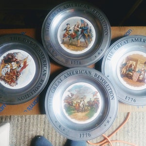 4 VINTAGE American Revolution Pewter Plates Set of 4 Home Decor image 5