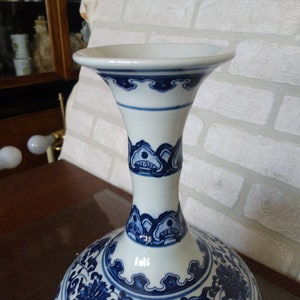 Vintage-inspired large Asian vase Elegant blue and white decor vase Retro-style oriental ginger jar vase Old-world style oriental porcelain image 5