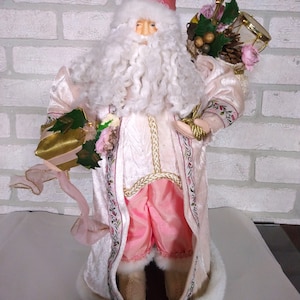 VINTAGE Pink Shabby Chic Christmas Mantel Ornament// Hand Detailed Victorian Pink and Gold Santa// Father Christmas image 1