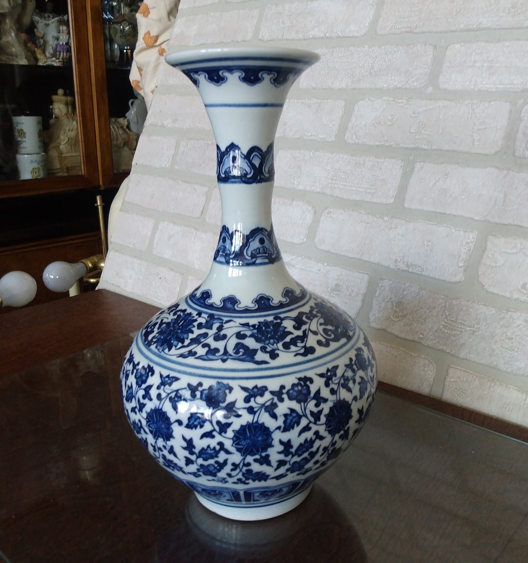 VINTAGE Ginger Jar Vase Blue and White Decor, Oriental Porcelain Vase
