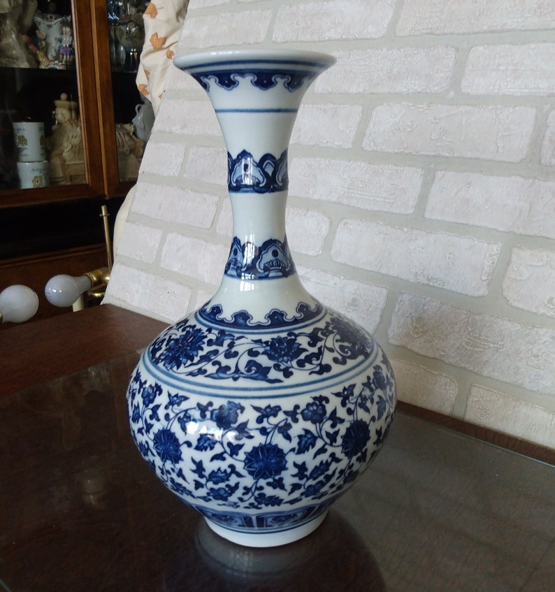 Elegant blue and white decor vase.