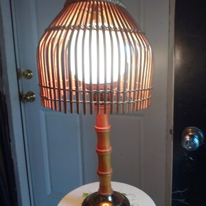 VINTAGE Faux Bamboo Lamp Mid Century Modern Lamp Coastal Chic Lamp Tropical Themed Table Lamp Asian Inspired Umbrella Light Fixture image 6