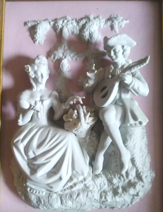 ANTIQUE Alt Meissen Dresden Plaque 3D Porcelain Relief, French